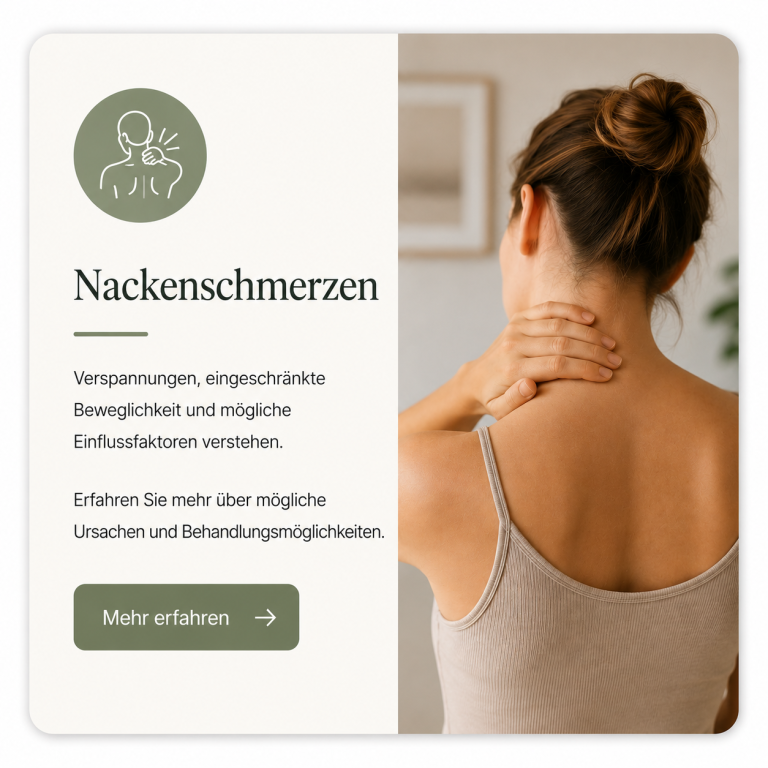 Nackenschmerzen Frau hält sich den Nacken – Informationen zu Nackenschmerzen und möglichen Einflussfaktoren